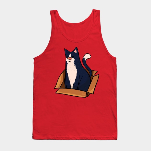 Black and White Cat in a Box Tank Top by KPrimeArt